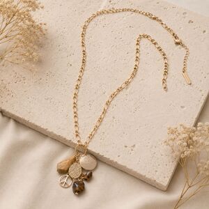 Mythologie Gold Tone Boho Charm Pendant Necklace Peace Symbol